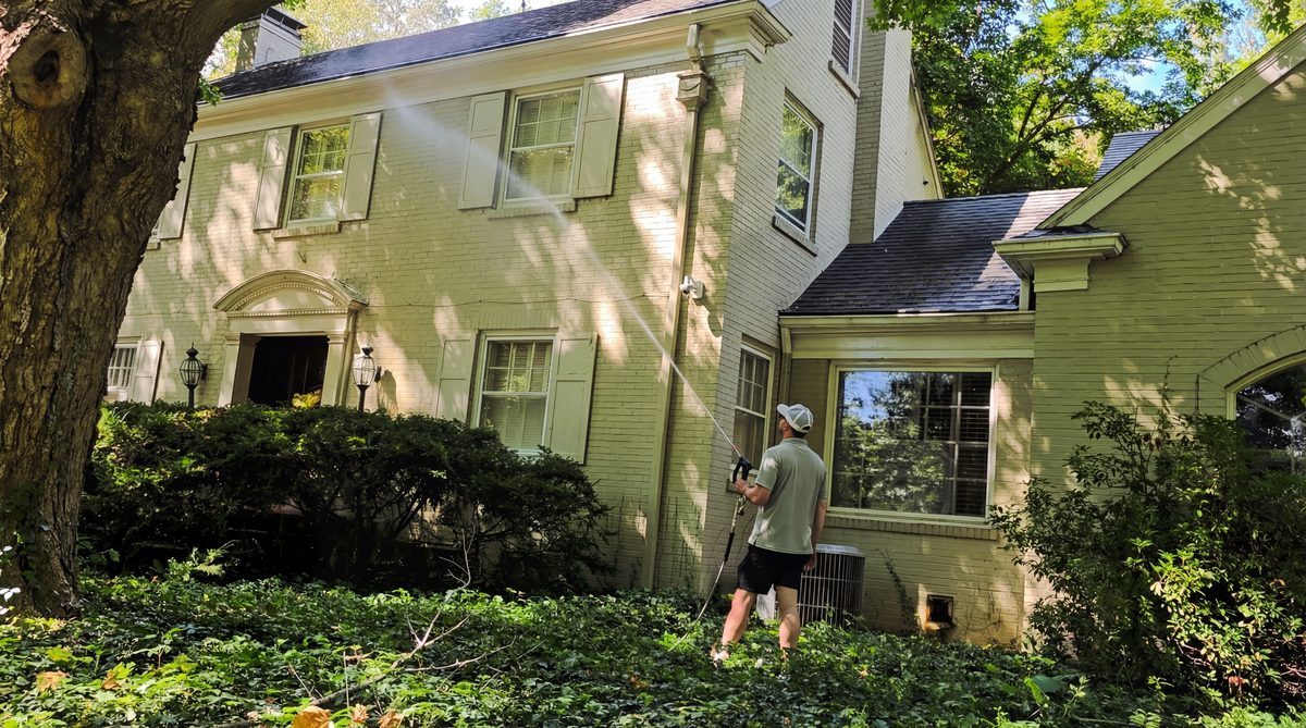 Before and after showing restored curb appeal with clean gutters